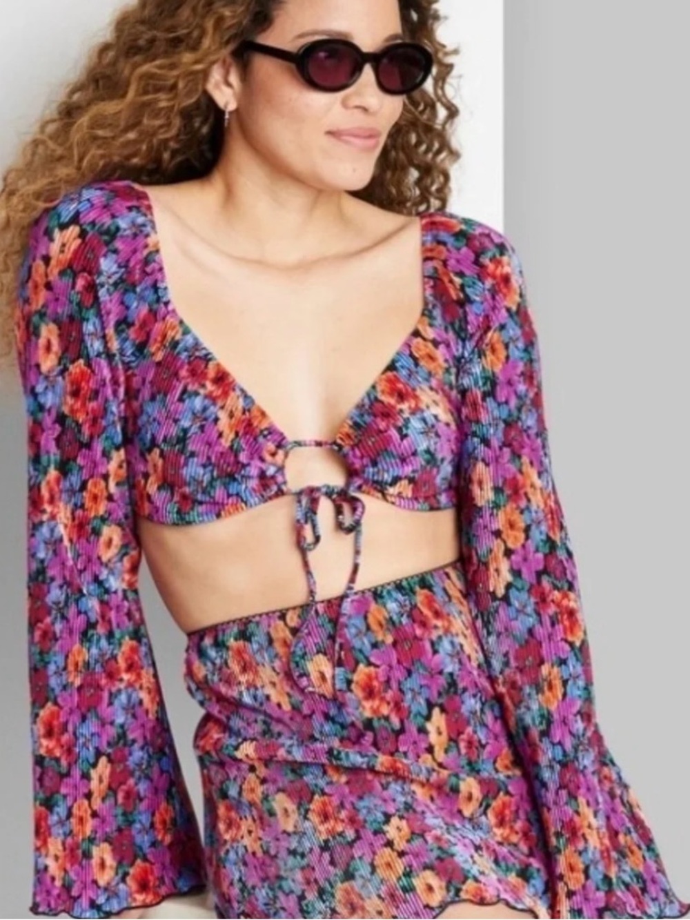 Cropped floral long sleeve top